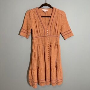 Rachel‎ Parcell Peach Textured Button Front Detail Textured Knee Length Dress